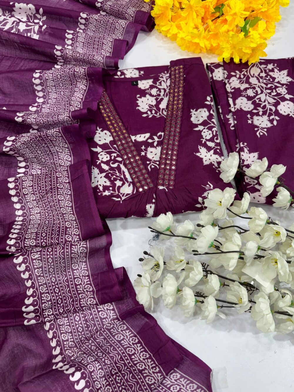 Full Anarkali 3pcs Pure Cotton Neck Full Embroidery With Dupatta - Image 4