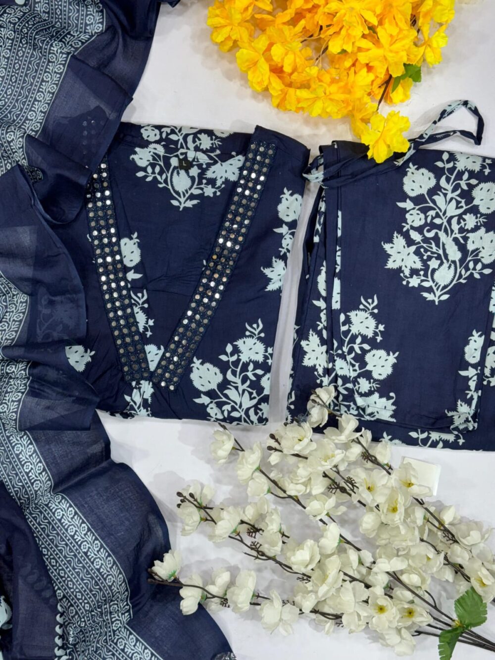 Full Anarkali 3pcs Pure Cotton Neck Full Embroidery With Dupatta - Image 3