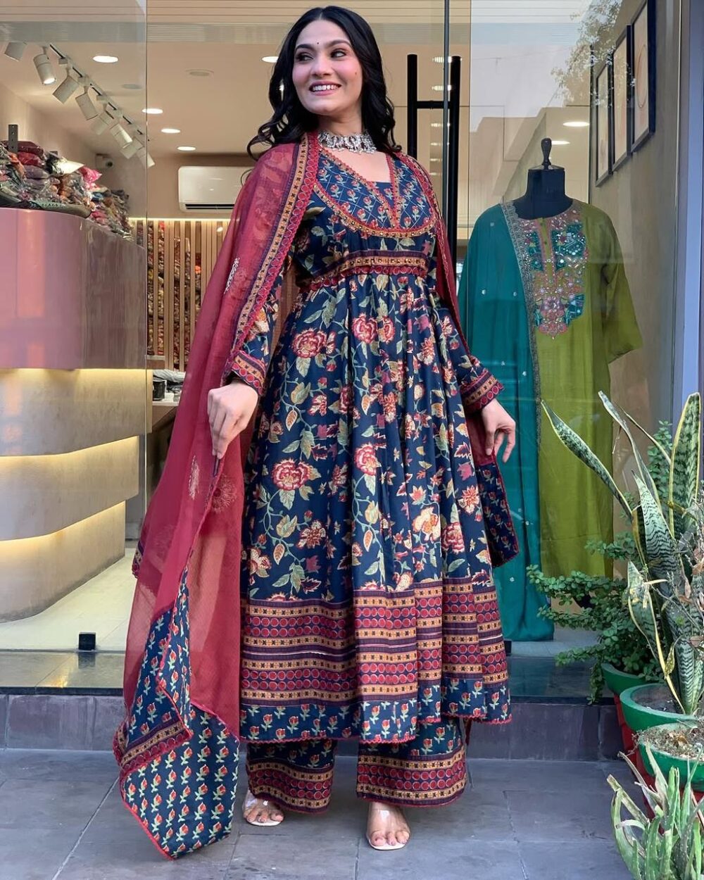 Heavy Anarkali 3pcs Kurti Set Sequence Work Suit - Image 3