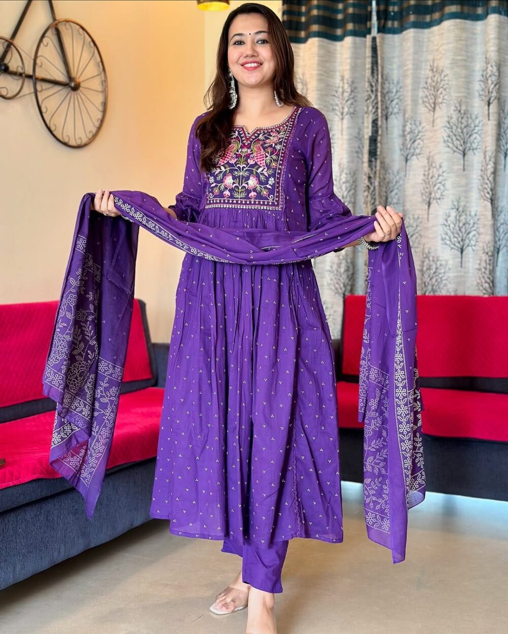 Women's Embroidered Printed Rayon Kurta & Pant with Mulmul Dupatta Set - Image 6