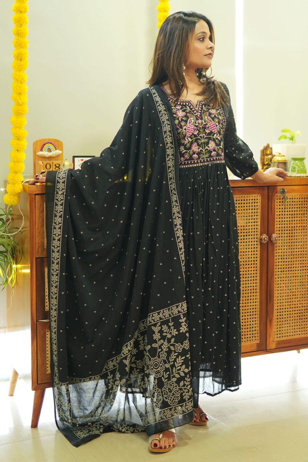 Women's Embroidered Printed Rayon Kurta & Pant with Mulmul Dupatta Set - Image 12
