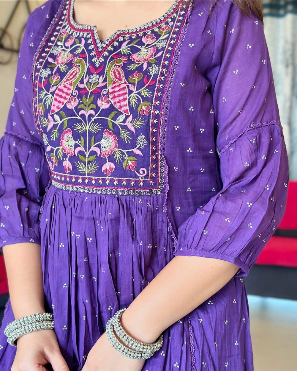 Women's Embroidered Printed Rayon Kurta & Pant with Mulmul Dupatta Set - Image 5