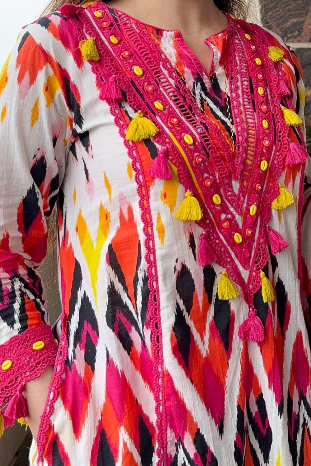 MULTI COLOR COTTON AKHAT PRINT A LINE SUIT WITH DOUBLE SIDED - Image 4