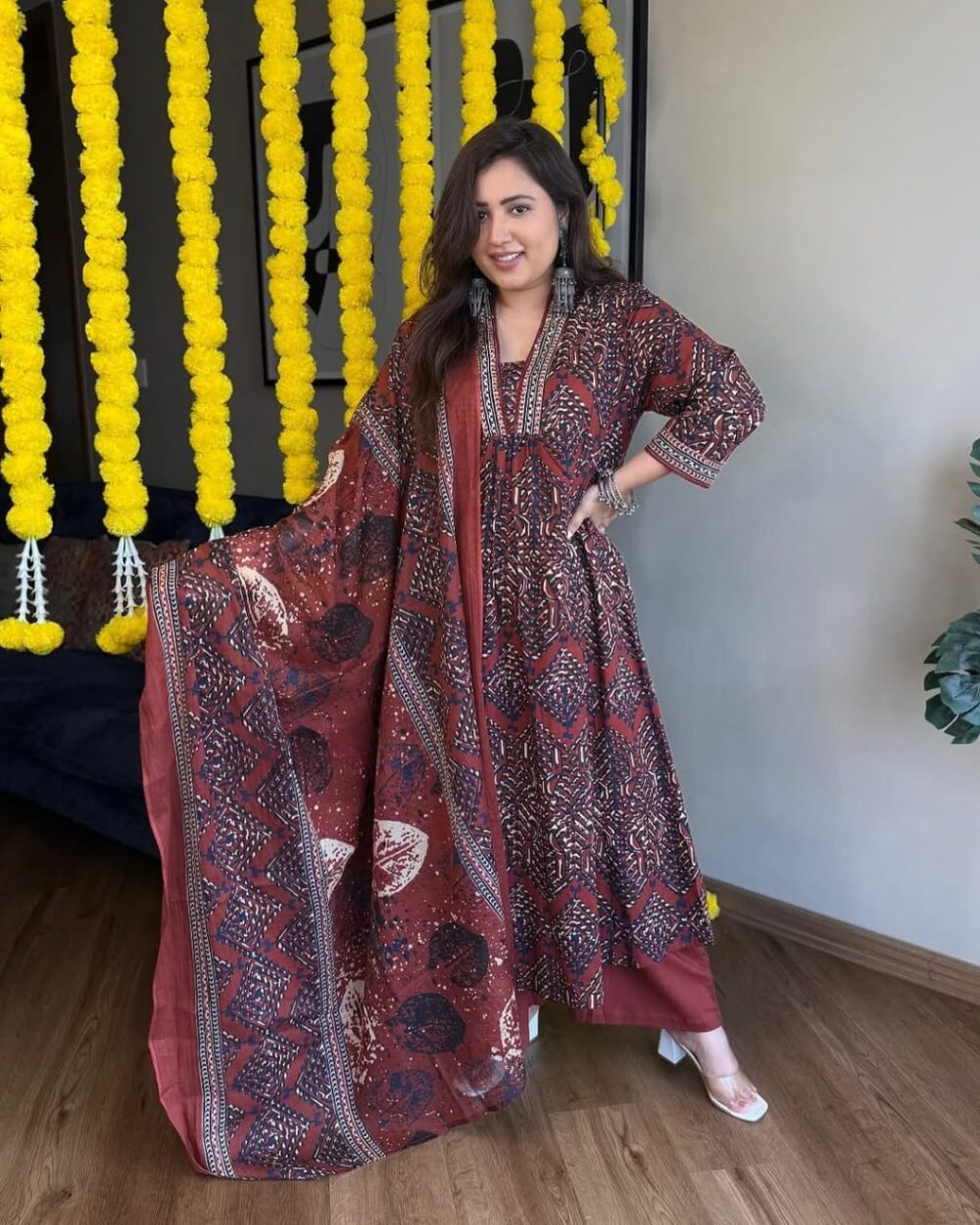 Multi Color Cotton Akhat Print A Line Suit With Double Sided - Image 3